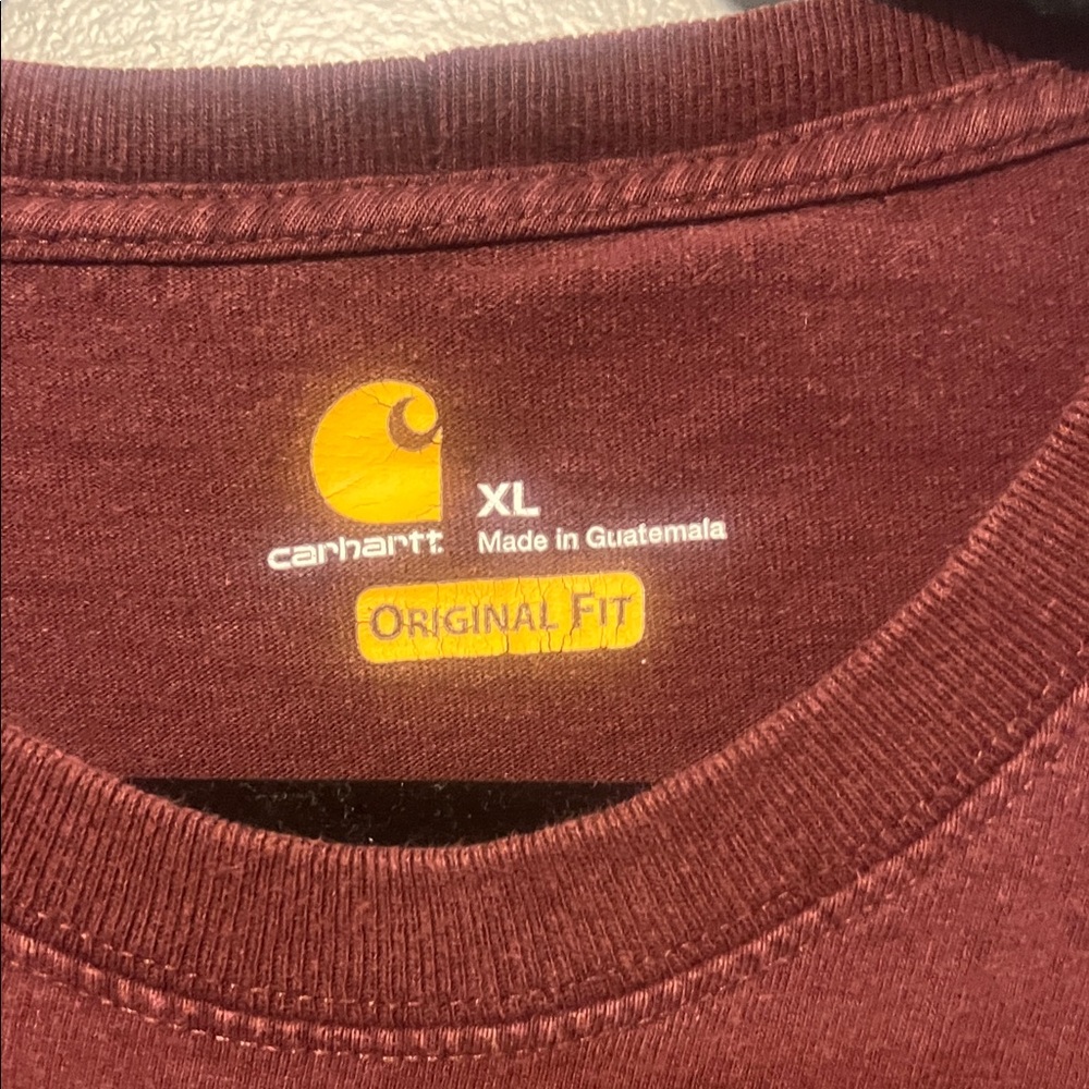 Vintage Carhartt Men's Burgundy Long Sleeve Tee - Picture 2 of 4